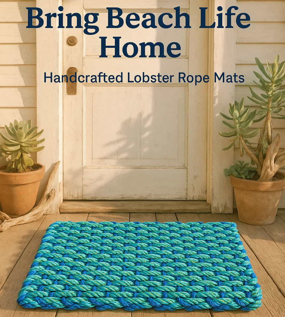 Lobster Rope Doormats of Florida in Light Blue-Light Green-Royal Blue