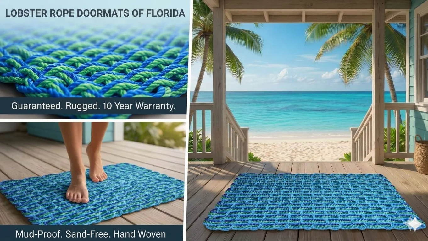Lobster Rope Doormats of Florida in Light Blue-Light Green-Royal Blue