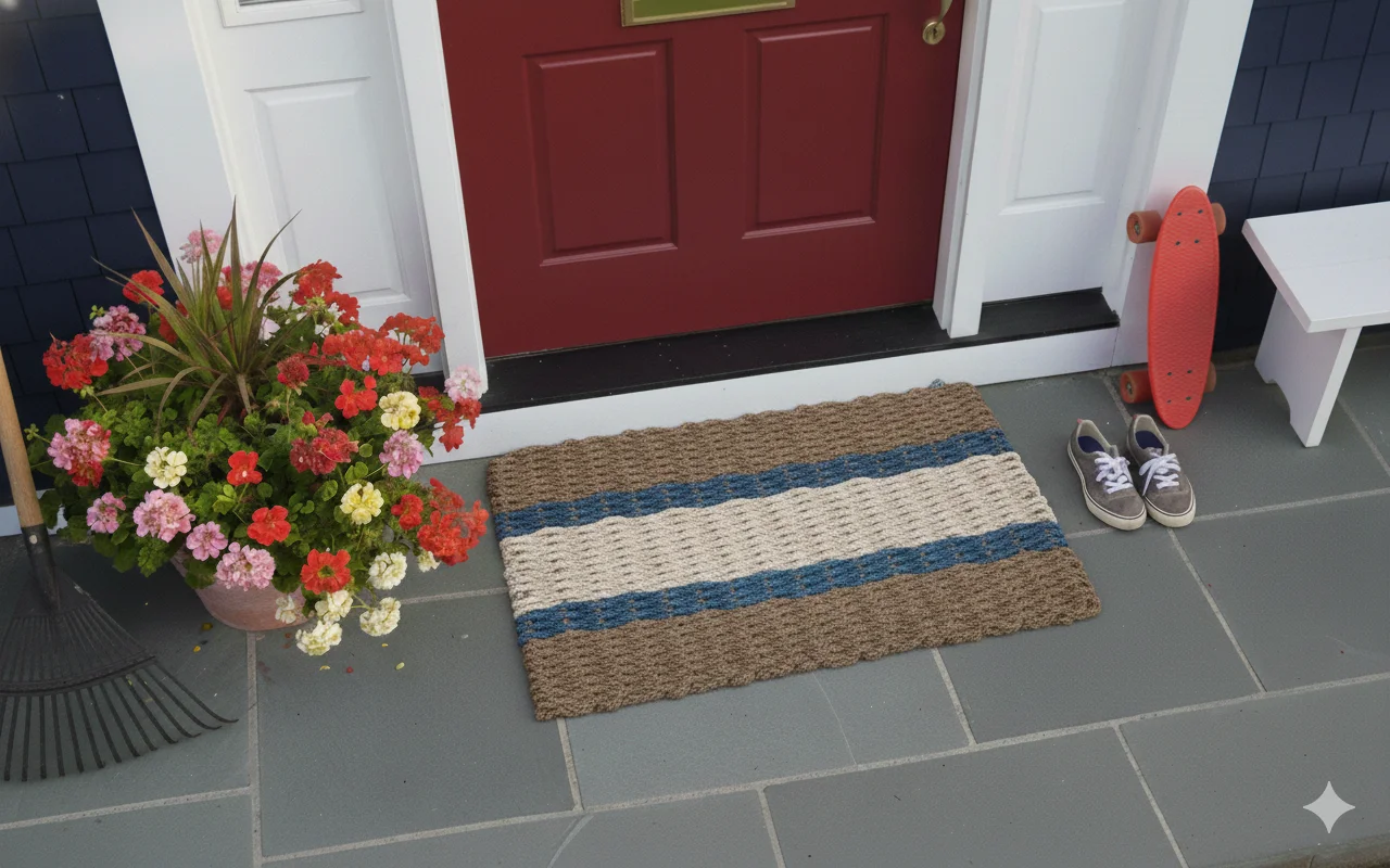 Lobster Rope Doormats of Florida in 2 Brown-2 Navy-1 Light Tan