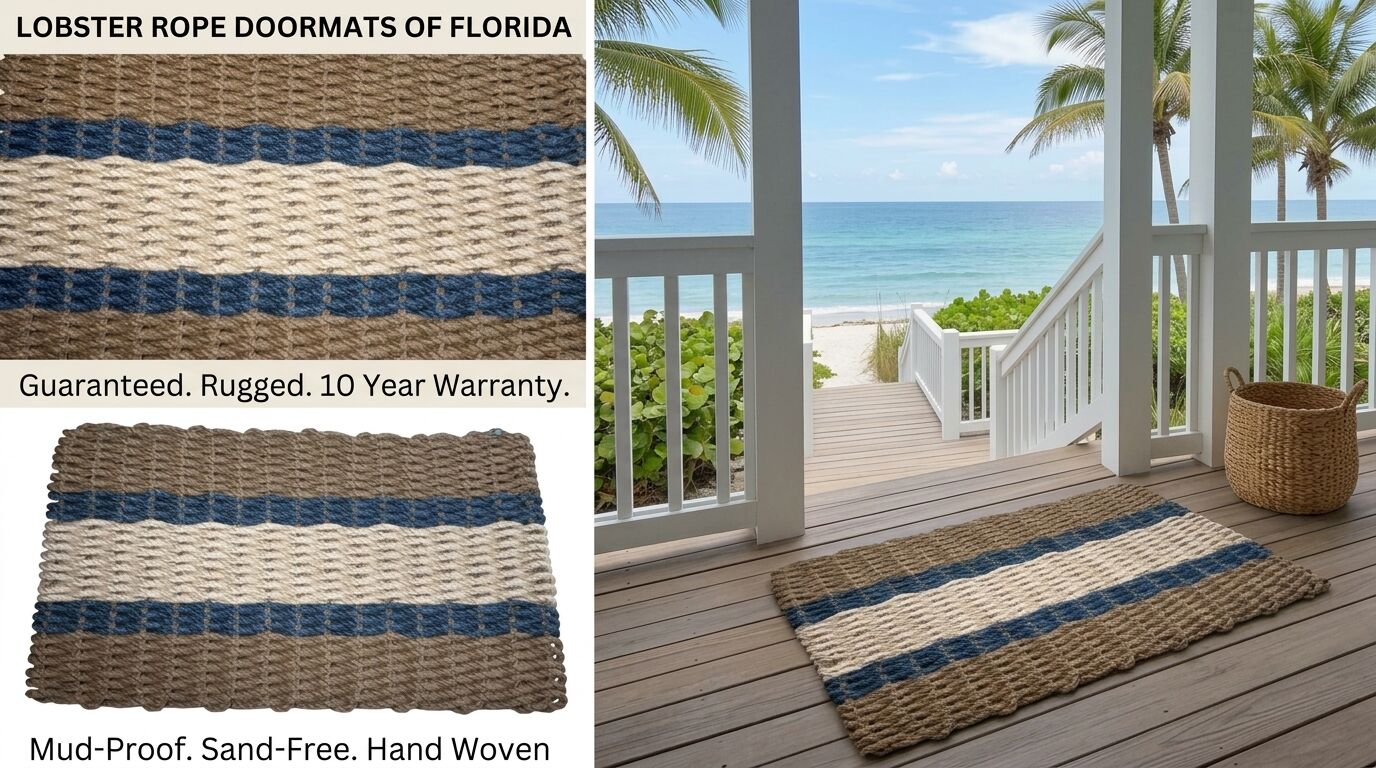 Lobster Rope Doormats of Florida #939 2 Brown 2 Navy 1 Light Tan