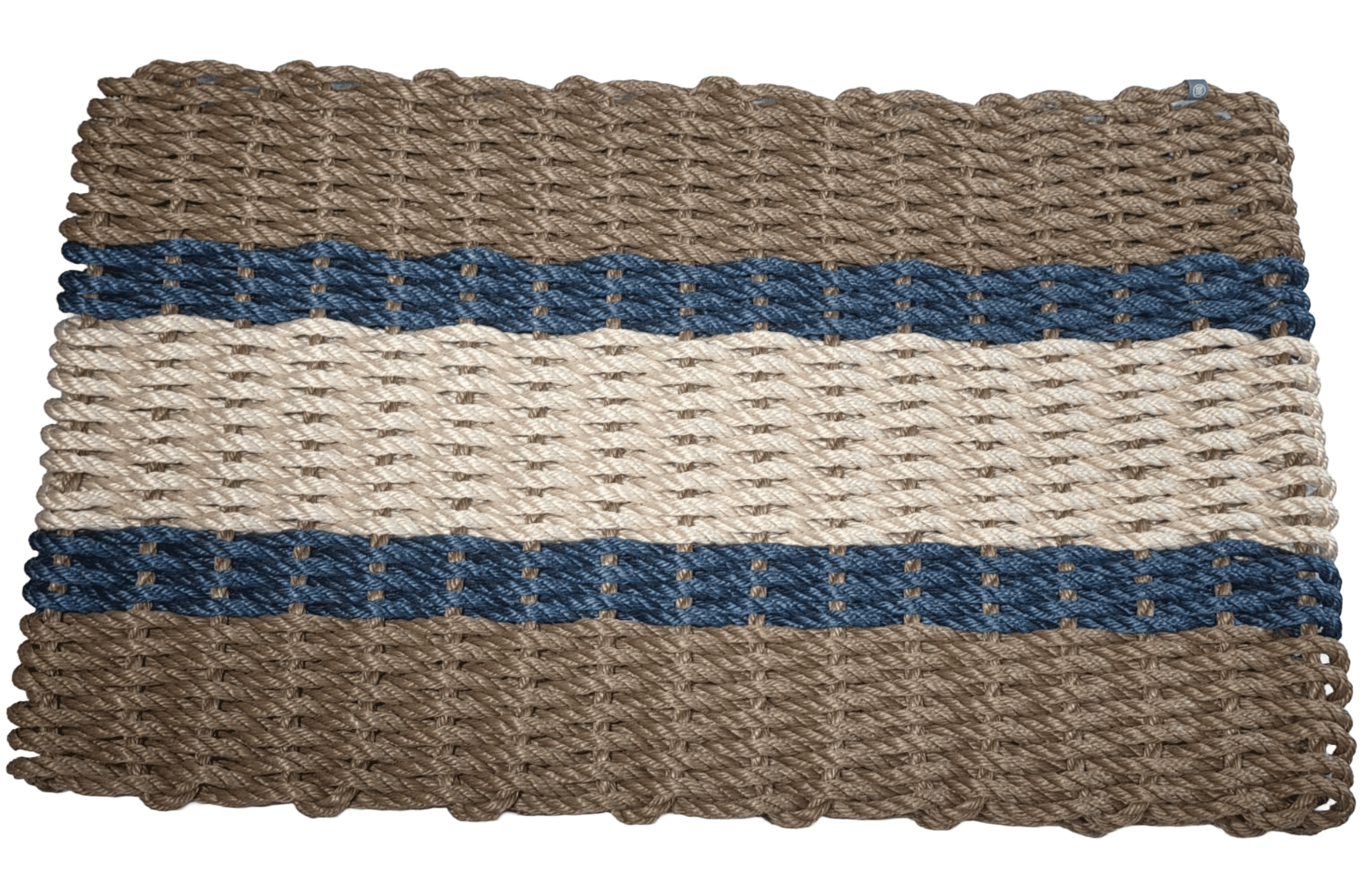 Lobster Rope Doormat Brown Navy Light Tan 5 Stripes