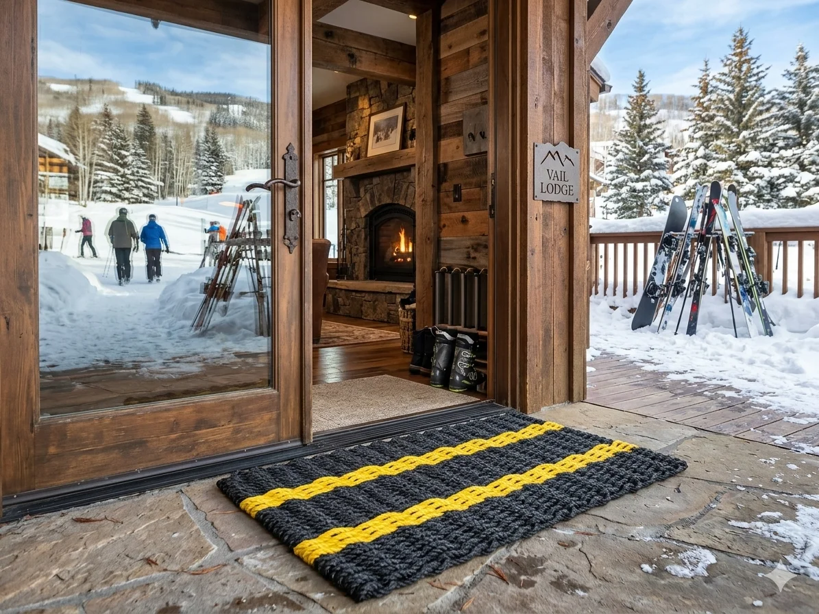 3 Black 2 Yellow striped handmade lobster rope doormat