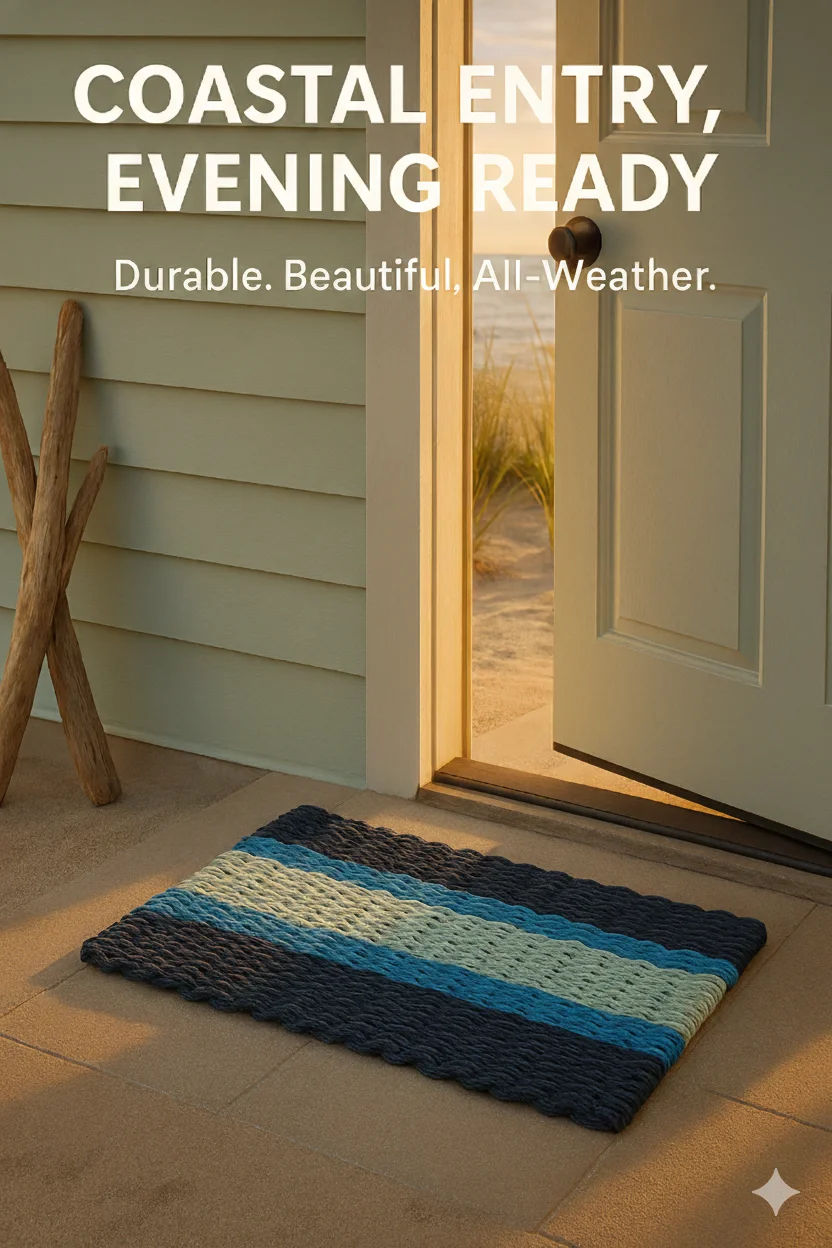 Lobster Rope Doormats of Florida in 2 Navy-2 Light Blue-1 Seafoam