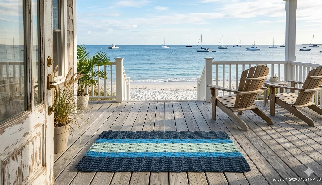 Lobster Rope Doormats of Florida in 2 Navy-2 Light Blue-1 Seafoam