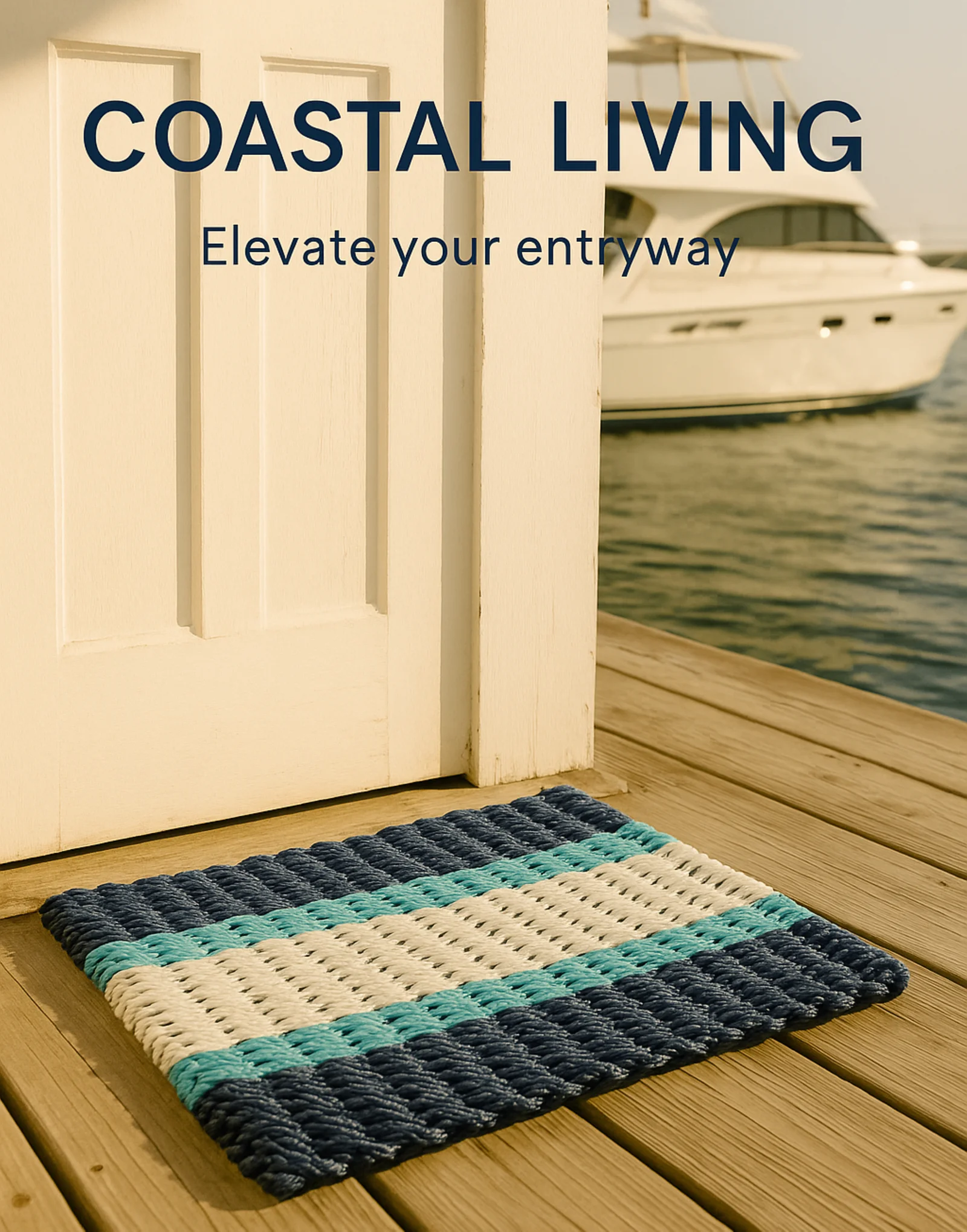 Lobster Rope Doormats of Florida in 2 Navy-2 Teal-1 Seafoam