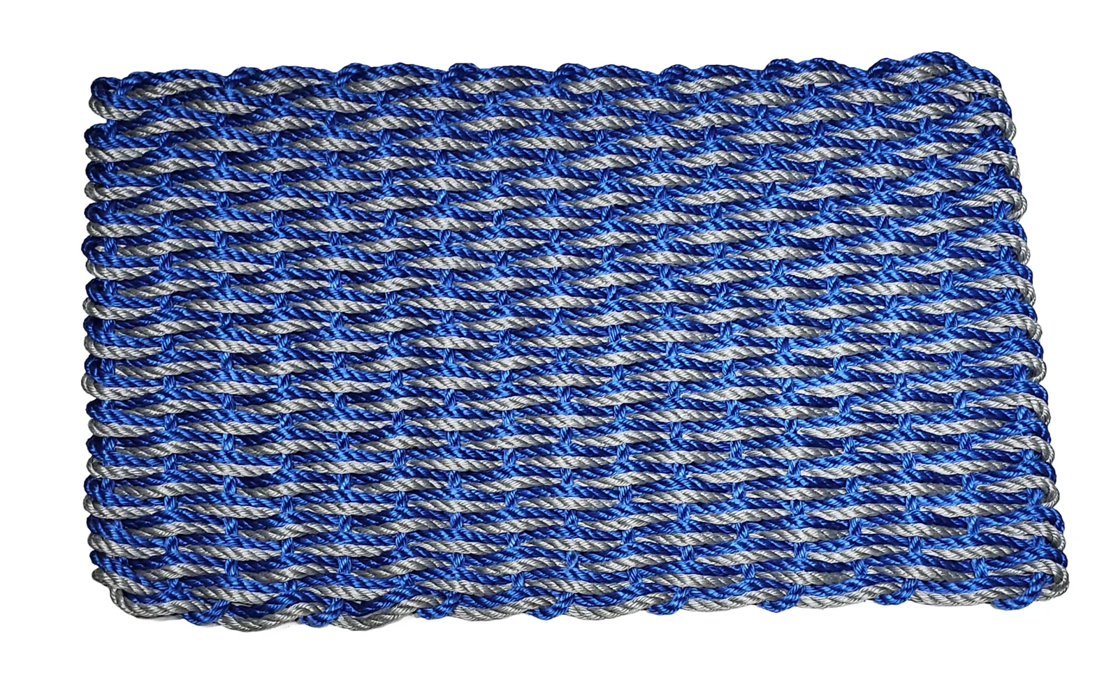Royal blue and gray hand-woven lobster rope doormat