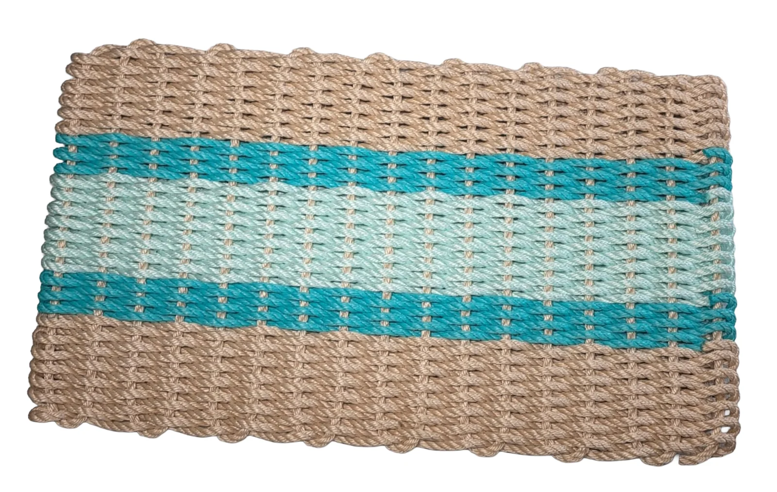 Lobster Rope Doormats of Florida in 2 Light Tan-2 Teal-1 Seafoam