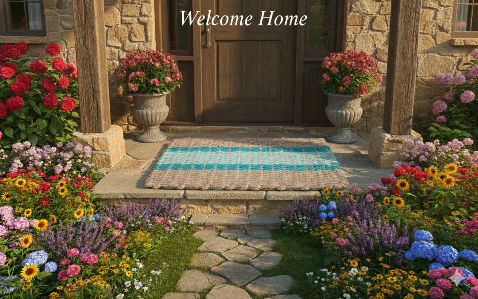 Lobster Rope Doormats of Florida in 2 Light Tan-2 Teal-1 Seafoam