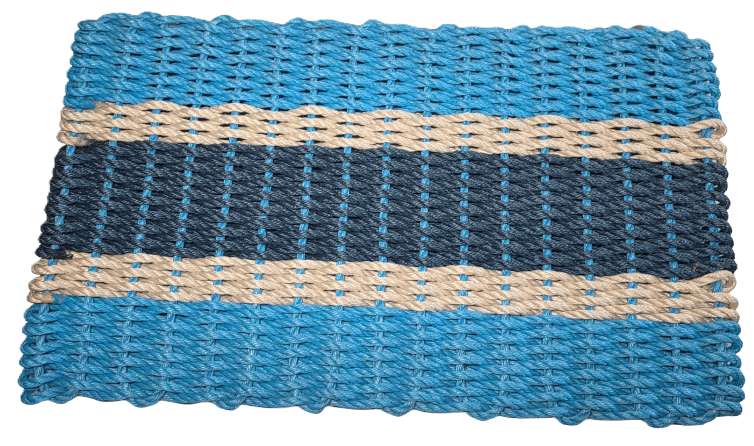Light Blue Light Tan Navy Stripes Lobster Rope Doormat