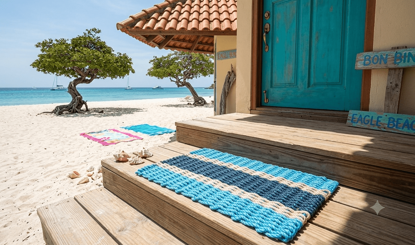 Light Blue Light Tan Navy Stripes Lobster Rope Doormats of Florida i